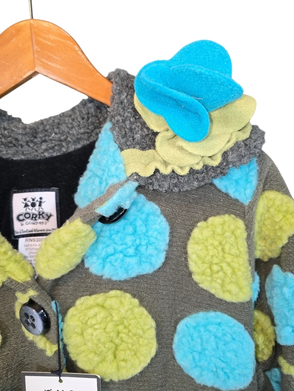 Corky & Company Girls Swing Coat NWT Polka Dot Fleece Jacket w/ Hat Size 8